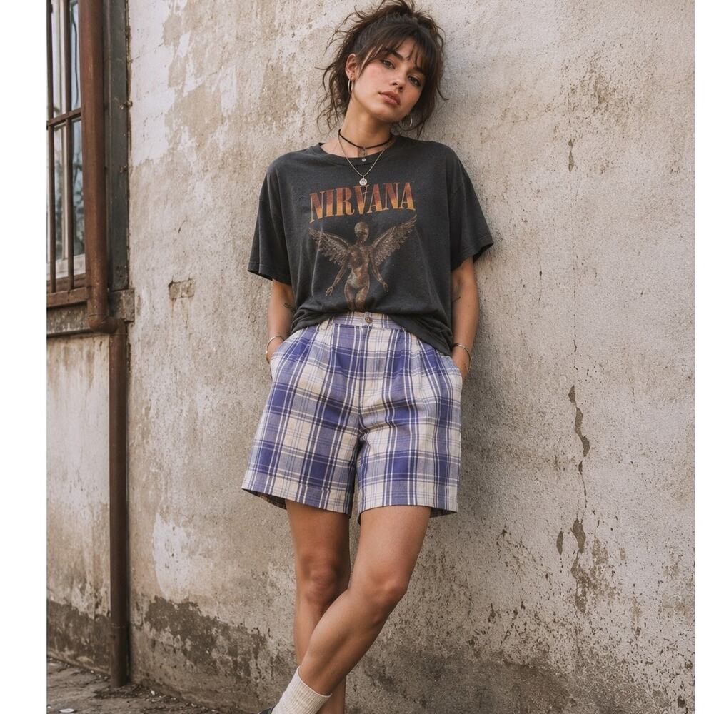 Vintage Bushwacker Linen Blend Plaid Shorts Grunge Streetwear Womens Size 10